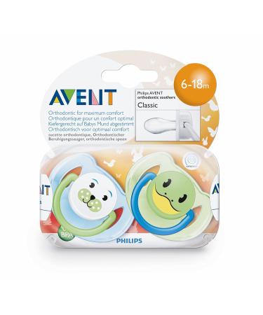 Philips Avent SCF182/14 Classic Pacifier 6-18M for Boys - Blue/Green Animal Design (2 Pack) | International Shipping - Buy Online on SooperMarket.com