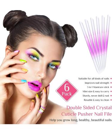 6-Piece Glass Cuticle Pusher & Nail File Set - Pink | Manicure Pedicure Kit - Buy Online on SooperMarket.com