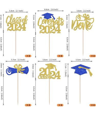 Rsstarxi 24 Pack Class of 2024 Cupcake Toppers 2024 Graduation Food Appetizer Picks 2024 Congrats Grad Cap Done Diploma Cupcake Picks for 2024 Graduation Theme Party Cake Decorations Gold Blue - Buy Online on SooperMarket.com