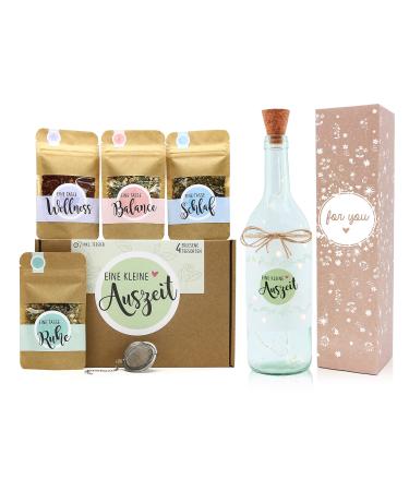 OWLBOOK A little break tea gift set Mother's Day gift with 4 different types of tea and tea infuser with bottle light