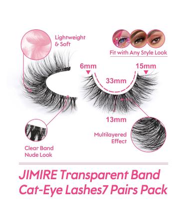 JIMIRE 3D Fluffy False Eyelashes 7 Pairs - Demi-wispies Natural Look Cat Eye Faux Mink Lashes 15MM D Curl Wispy Fluttery Eyelashes with Clear Band - Buy Online on SooperMarket.com