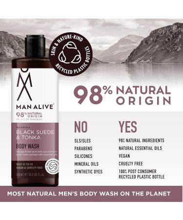 MAN ALIVE Black Suede & Tonka Shower Gel for Men 500ml - Vegan, SLS Free Formula - Ideal Men's Grooming Gift - Masculine Scent - Body & Face Wash - Buy Online on SooperMarket.com
