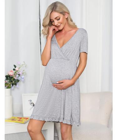 Bresdk Women's Maternity Nightdress - Grey Nursing Pyjamas for Breastfeeding and Pregnancy - Buy Online on SooperMarket.com