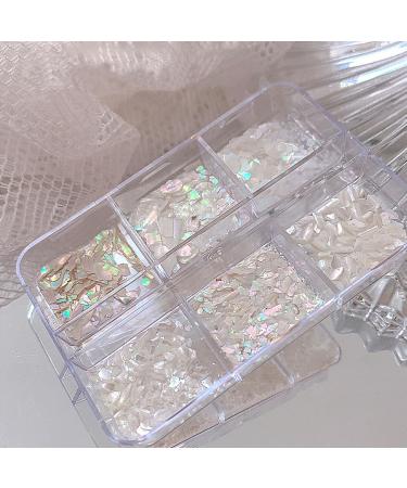 Nail Shell Flakes 1Box 6Grids Irregular Abalone Seashell Slices for Nail Art Nail Abalone Shell Pieces Sequins Nail Art Decorations Manicure Mermaid Slice UV Gel Flake (6 Grids)