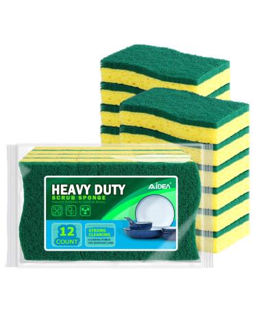 AIDEA Heavy Duty Scrub Sponge-24Count, Sponges for Dishes, Heavy Duty Cellulose Sponge, Cleans Fast Without Scratching, Cleaning Sponges for Everyday Jobs for Dishes, Pots, Pans 24 Count (Pack of 1)