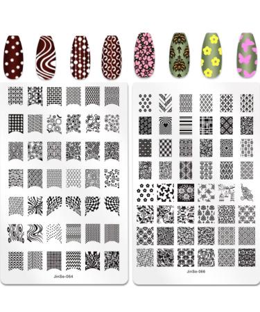 RUNRAYAY 2Pcs French Nail Stamp Plates Nails Art Stamping Plates Leaves Flowers Animal Nail Template Image Plate for Women Fashion Art Decoration