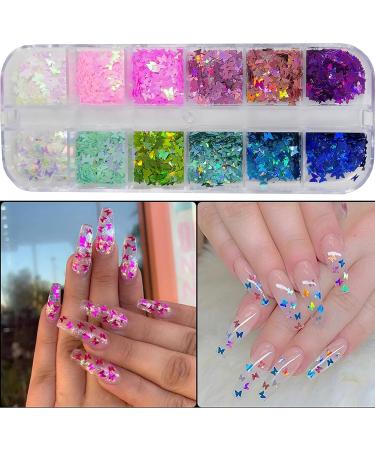 Holographic Nail Glitters Sequins Set - 4 Boxes | Butterfly, Heart, Alphabet, Star | Chunky Flakes for Nail Art, Craft, Makeup - Mixed Colors - Buy Online on SooperMarket.com