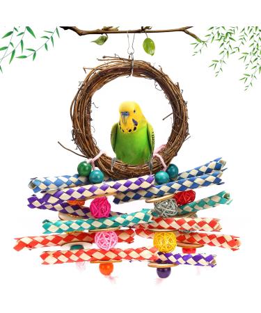 Bird Parrot Toys Parrot Chewing Climbing Toys All Natural Bird Perch with Colorful Chewing Toys Safe and Non-Toxic for Lovebirds,Finches,Parakeets,Budgerigars,Conure or Small Birds KM122103-Style A
