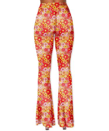 Deerose Women's High Waist Orange Floral Bell Bottom Flare Pants - Medium - Buy Online on SooperMarket.com
