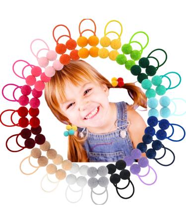 40Pcs Pom Pom Hair Ties  Fluffy Pom Ball Hair Band for Girls Toddlers Pigtail Ball Ponytail Holders for Little Girls Kids and Teens