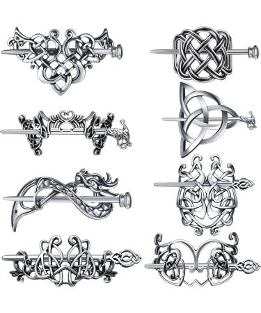 8 Pieces Viking Celtic Hair Clips Celtic Knot Hair Stick Hairpin Retro Silver Hair Clips Vintage Metal Hair Barrette Viking Jewelry Hair Clip Minimalist Hair Accessories for Women and Girls