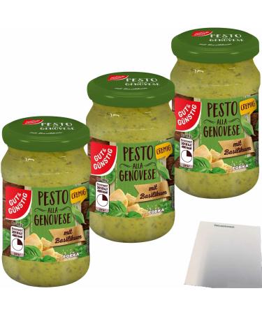 Good&Cheap Pesto alla Genovese creamy with Italian hard cheese and basil 3-pack (3x190g jar) + usy block