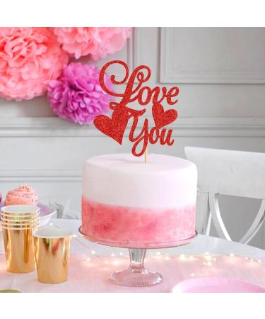 Cyodoos 1 PCS Valentine's Day Cake Topper glitter Love You Cupcake Picks for Valentine's Day Theme Wedding Party Cake Decorations Supplies Red - Buy Online on SooperMarket.com