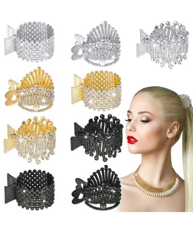 9 Pcs Rhinestone Hair Clips Small Hair Claw Clips for High Ponytail Metal Fashionable Rhinestone Hair Accessories for Women Girls Thick Long Hair