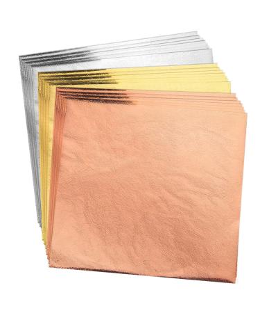 200pcs BUBIMON Imitation Rose Silver Gold Leaf Sheets Gold Foils Sheets Nail Foil for Paint, Resin, Nails, Jewelry, Slime, Arts, Gilding Crafting, Decoration, Sculpture, Furniture 100 Gold+50 Rose+50 Silver