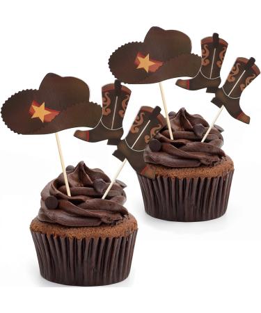 Blulu 60 Pieces Cowboy Hat and Boot Cupcake Toppers Cowboy Cupcake Picks Cowboy Baby Shower Toothpicks Western Birthday Cake Decorations for Western Theme Party Favors Supplies