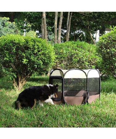 Ztinng Portable Pet Playpen with Shade Cover & Pee Pads | Indoor/Outdoor Foldable Design | Includes Carrying Case | Brown L(45x45x24) - Buy Online on SooperMarket.com