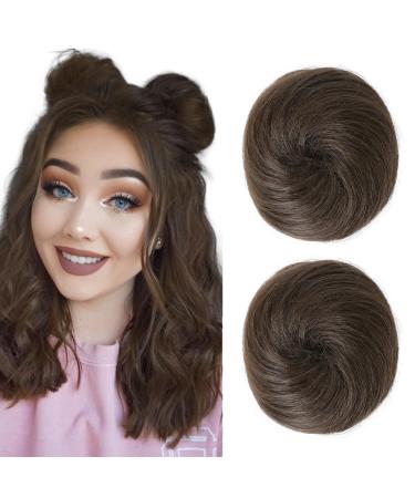 REECHO 2 PCS Mini Claw Clip in Messy & Cat Ears Hair Bun Extensions Wig Accessory Updo Hairpieces for Women Girls (Pack of 2-3" Straight Medium Ash Brown) Pack of 2 - 3" Straight Medium Ash Brown