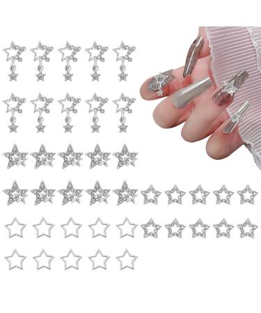 40 Pcs Star Nail Charms Silver Star Charms Y2k Nail Charms 3D Nail Charms Nail Gems for DIY Crafts Jewelry Decoration Nail Supplies (4 Styles)