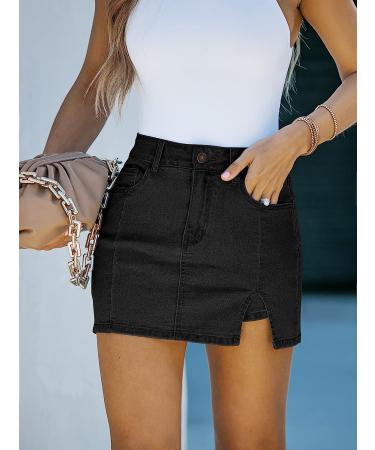 Luvamia Women's Denim Skorts Skirt - High Waisted Mini Jean Shorts with Side Slit, Stretchy & Soft Black (Medium B) - Buy Online on SooperMarket.com