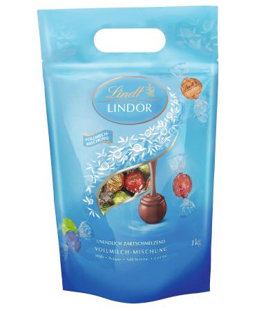 Lindt chocolate lindor balls whole milk mixture |1 kg bag resealable |approx. 80 balls in 4 varieties (milk pistachio milk cream caramel) |Large pack |Chocolate gift fully milk mixture 1 kg