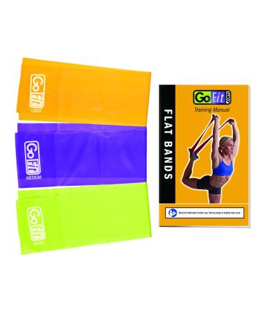 GoFit Flat Resistance Band Kit - Latex Free Multiple Resistances Red Green Blue OS GOFGFLFFB