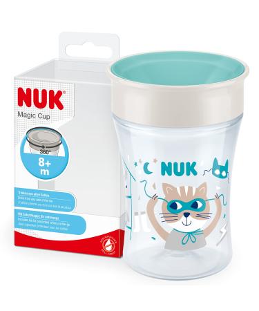 NUK Magic Cup Sippy Cup | 360 Anti-Spill Rim | 8+ Months | Leak-Proof & BPA-Free | 230 ml | Blue Cat Cat (Neutral) 1 count (Pack of 1)