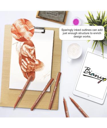 Bianyo Sepia Pigment Ink Micro-Pen Fineliners Set - 9 Assorted Sizes with Zipper Pouch | Water-Resistant Archival Ink Pens for Drawing, Sketching, Bullet Journaling | Sepia 9pcs - Buy Online on SooperMarket.com