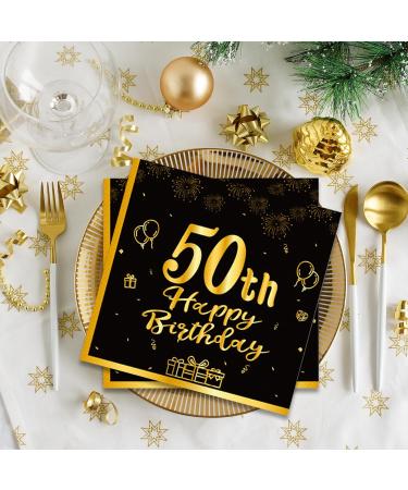 40 Black Napkins for 50th Birthday | Gold Party Paper Napkins 33x33cm | Elegant Decoration for Men Women and Girls - Buy Online on SooperMarket.com