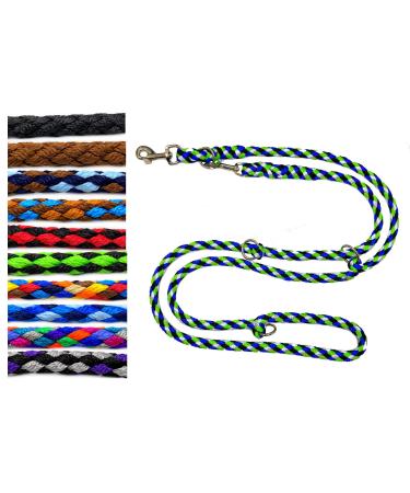 Dog linen large dogs up to 80 kg double brick jumbo 2.40m / 2.80m / 3.50m / 5m adjustable exercise line / guide very stable (2.80m 4 times adjustable Seattle (black-blue-white-neon green)) 2.80m 4-fold adjustableSeattle (black and blue and white-neon gree