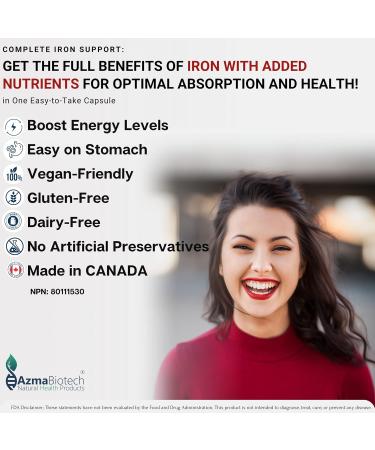 Probiotics Iron Supplements for Women & Men - 500 mg (60 Iron Caps) Probiotics 10 Billion CFU/g & Vitamins C B12 E & Folate - Iron Bisglycinate Blood Builder - Vegan Iron Probiotics for Men & Women - Buy Online on SooperMarket.com
