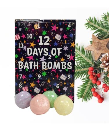 Christmas Bath Bomb Advent Calendar 12 Days of Bath Bombs 4 Assorted Scents Vanilla Lavender Mint Neroli