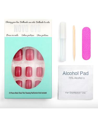 Buy Novo Ovo Short Corner Oval Press-On Nails - Angular Rose Red Monochrome | Long-Lasting Artificial Fingernails with Glue - International Shipping Available - Buy Online on SooperMarket.com