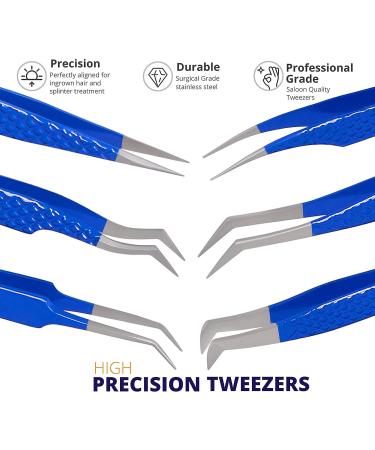 Silakor 6 Piece Eyelash Extension Tweezers Set - Stainless Steel Isolation & Classic Lashes Tweezers (Blue) - Buy Online on SooperMarket.com