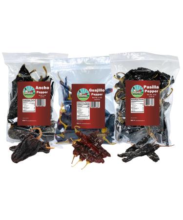 Dried Chile Peppers Variety Pack (12 oz / 340 g Total) Ancho Chiles Guajillo Chiles and Pasilla Chiles - The Holy Trinity of Chiles.