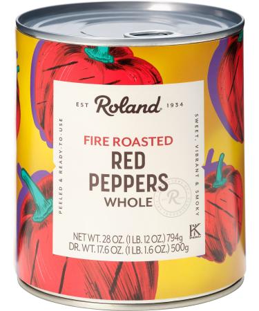 Roland Foods Fire Roasted Red Peppers Whole Peppers Specialty Imported Food 28-Ounce Can (Pack of 4)