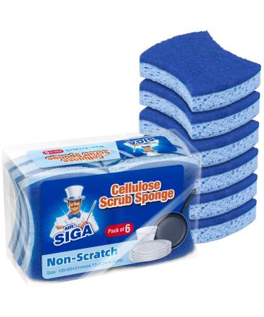 MR.SIGA Non-Scratch Cellulose Scrub Sponge, Dual-Sided Dishwashing Sponge for Kitchen, 12 Pack Royal Blue, Light Blue
