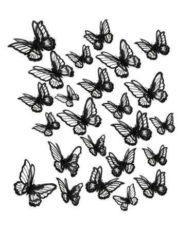 20 Pieces 2 Sizes Butterfly Patches Butterfly Lace Applique Embroidery Double Layers Butterfly Organza Patches Butterfly Applique for Wedding Bridal Dress Sewing Craft DIY Clothes Hair (Black)
