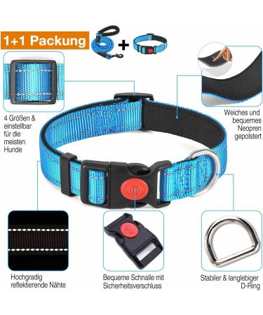Haapaw Reflective Dog Collar - Soft Neoprene & Breathable Nylon for Small to Medium Dogs - Blue Size S (1-Pack) - International Shipping Available - Buy Online on SooperMarket.com