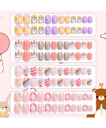 Kalolary 144 PCs Unicorn Pattern Children's Press-On Nails Set | Short Full Cover Artificial Fingernails with Nail Glue Sticker - Perfect Gift for Kids - Buy Online on SooperMarket.com