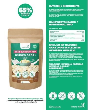 Simply Keto Lower Carb Chocolate Drops (200g) - Sugar-Free White Chocolate Snacks for Low-Carb & Ketogenic Diets - Erythritol Sweetened Treats - Buy Online on SooperMarket.com