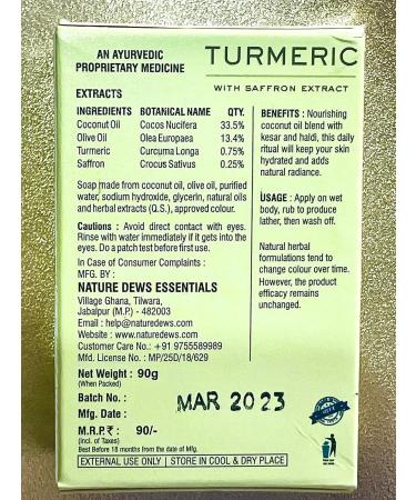Nature Dews Turmeric & Saffron Soap | Cold Processed Ayurvedic Coconut Oil | Export Quality Herbal Soap | Haldi & Kesar Benefits - Buy Online on SooperMarket.com