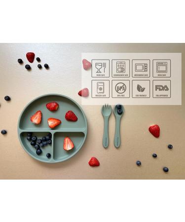 RYLOOBABY 6-Piece Baby Feeding Set with Suction Plate, Bib, Cup, Spoon & Fork - Sage | Non-BPA Food Grade Silicone - Buy Online on SooperMarket.com