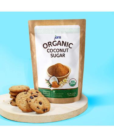 Jans Organic Coconut Sugar 16 oz - Gluten-Free, Certified Organic & Non-GMO - Low Glycemic, Paleo & Vegan Friendly - 1lb Pack - Buy Online on SooperMarket.com