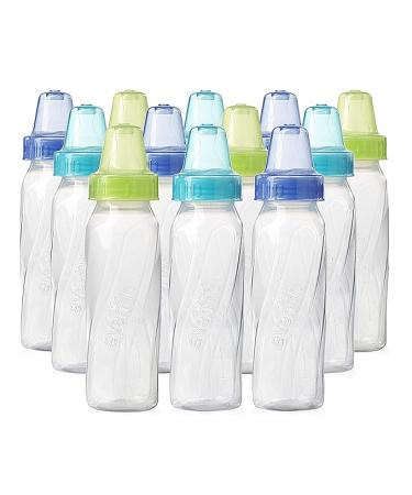 Evenflo Feeding Classic Clear Plastic Standard Neck Bottles for Baby, Infant and Newborn - Teal/Green/Blue, 8 Ounce (Pack of 12)