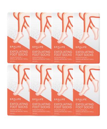 SpaLife Exfoliating Foot Socks - Eucalyptus Oil + Granular Walnut Shell 8 pack