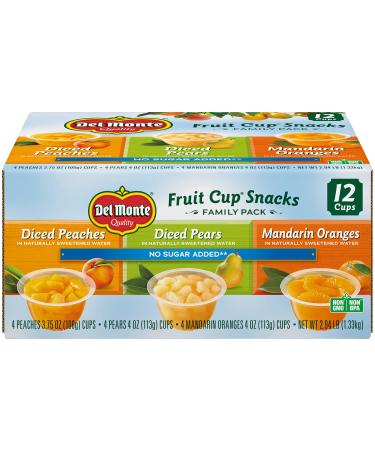 DEL MONTE FRUIT CUP Snacks No Sugar Added 12-Pack 4 oz