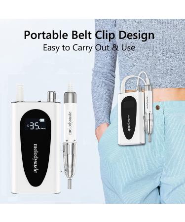 MelodySusie Rechargeable 35000RPM Nail Drill - Cordless Portable Electric File for Acrylic Gel Nails - Manicure Pedicure Tool with Low Noise & Heat - Sparkle Plus (White) - Buy Online on SooperMarket.com