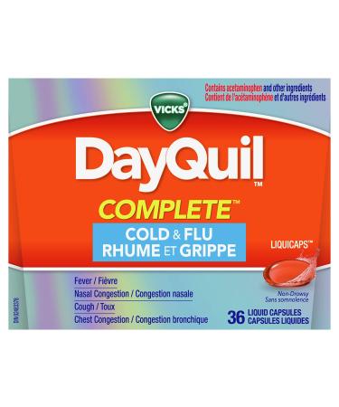 Vicks DayQuil COMPLETE Cold and Flu Symptom and Congestion Relief LiquiCap Non-Drowsy Daytime Relief for 9-Symptoms 36ct 36 Count