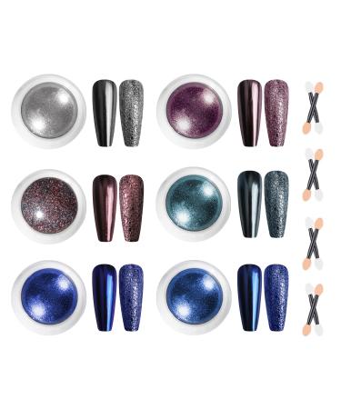 BISHENGYF Chrome Nail Powder Fine Powder 6 Colors Metallic Nail Powder Mirror Effect Holographic Nail Powder Silver Red Blue Nail Chrome Powder for Nails Art Decoration 1g/Jar E-Silver